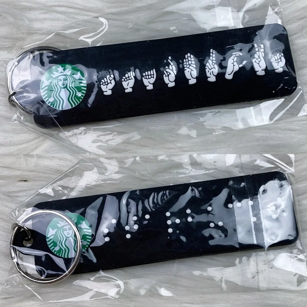 Starbucks ASL Sign Language Braille Deaf Blind Rubber Keychain NEW